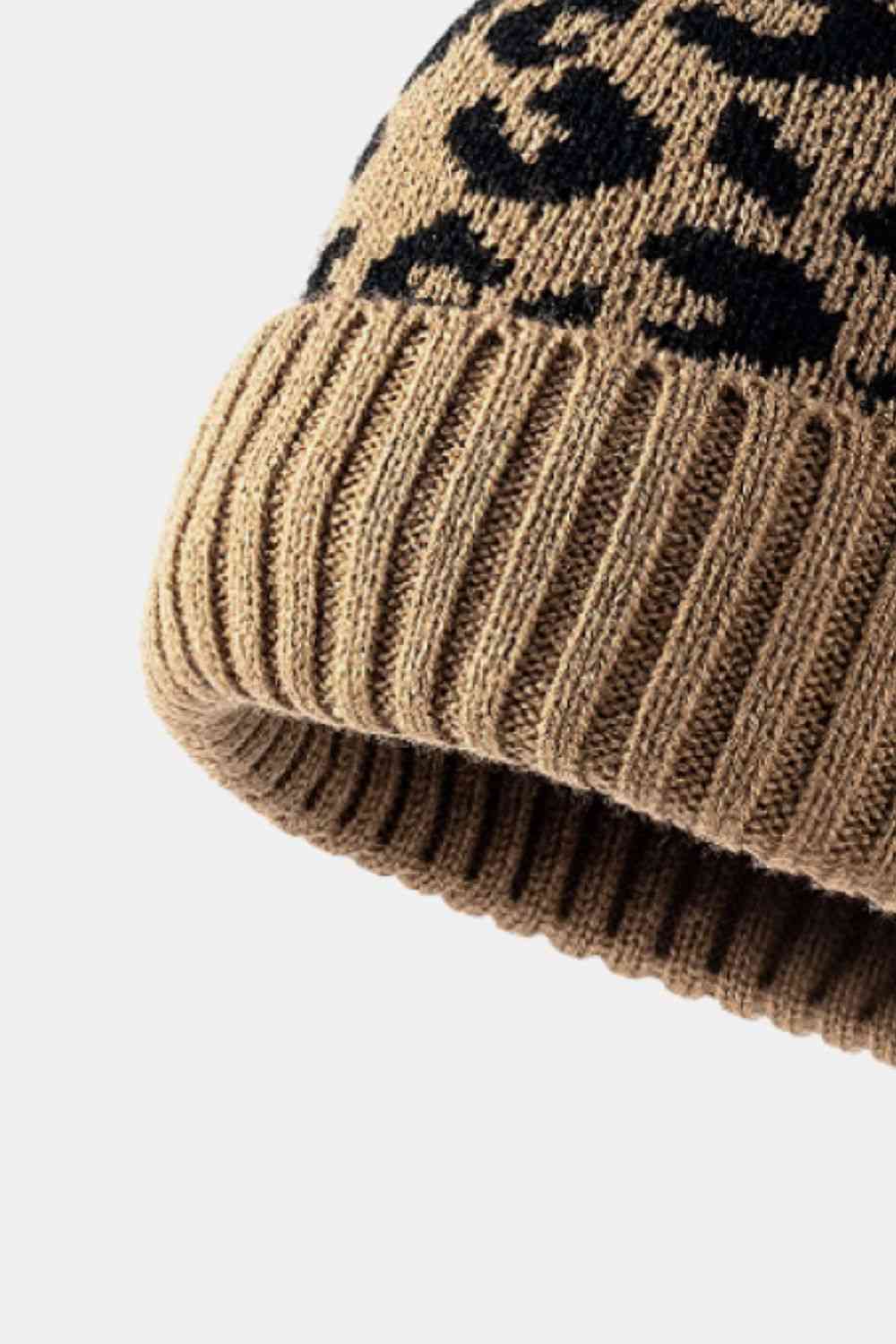 Leopard Pom-Pom Cuffed Beanie