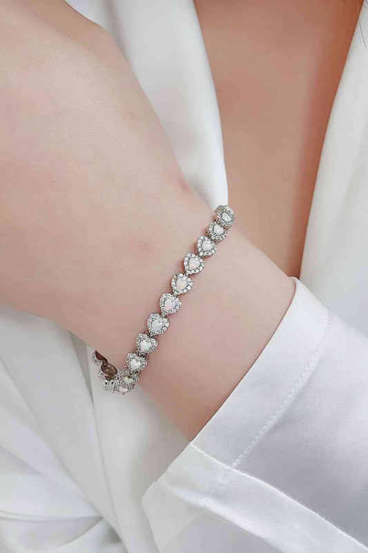 Sterling Silver Opal Heart Bracelet